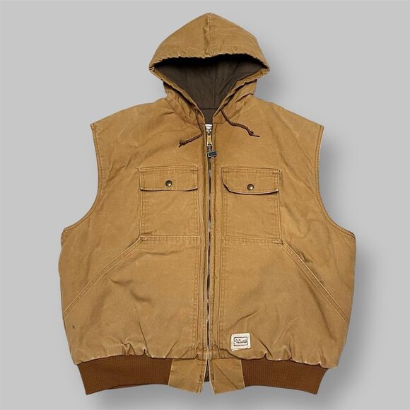 VTG Walls Outdoors Vest Mens XL Brown Duck Hooded Full-Zip Thermal Lined USA - Picture 1 of 14